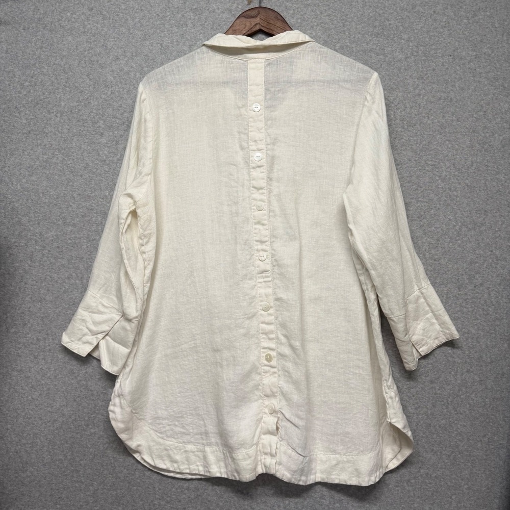 Boho Chic Linen Tunic Women XL White 3/4 Sleeve Relaxed Top Lagenlook Minimalist - Picture 6 of 14